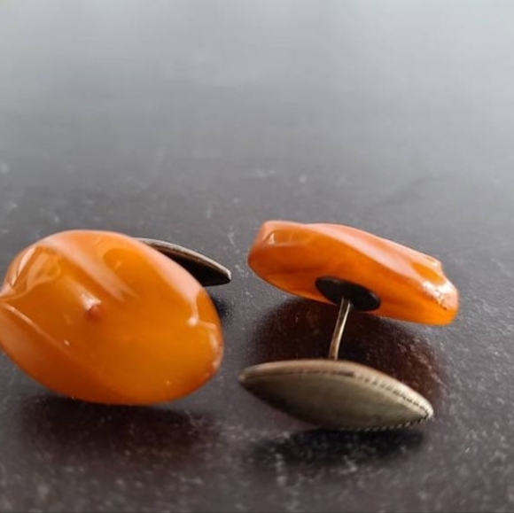 Vintage 830 Silver Amber Cufflinks - Picture 7 of 10